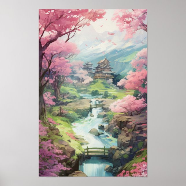 Affiche Enchanter jardin de fleurs de cerisiers - Studio G (Devant)