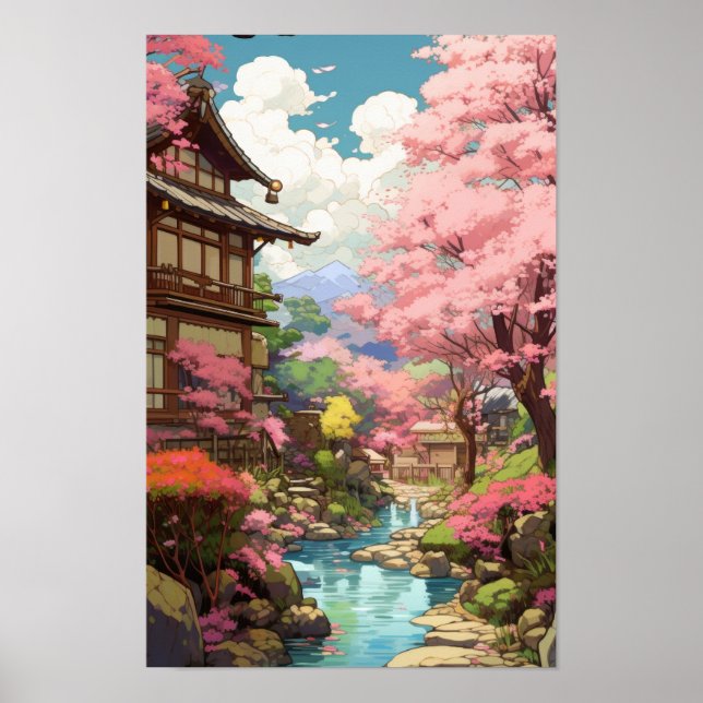Affiche Enchanter jardin de fleurs de cerisiers - Studio G (Devant)