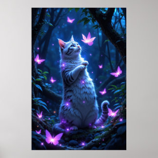 Affiche Enchanting kitten in a magical forest with glowing
