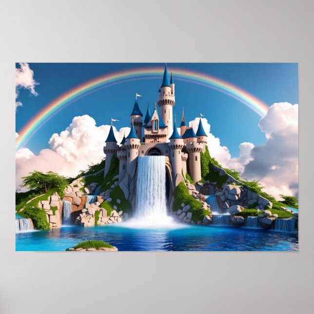 Affiche Enchanting Rainbow Castle & Cascading Waterfalls (Devant)
