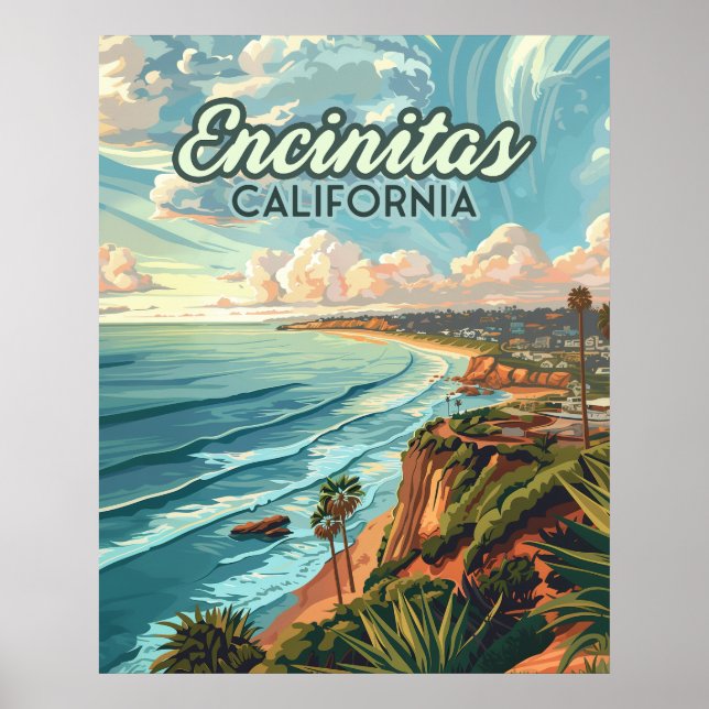 Affiche Encinitas California San Diego Beach Vintage (Devant)