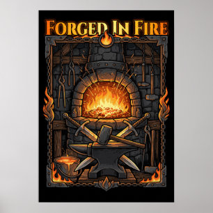 Affiche Enclume et épées de forge de forgeron épique Art f