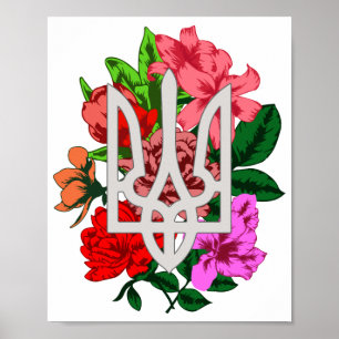 Affiche Encore botanique et trident ukrainien tryzub