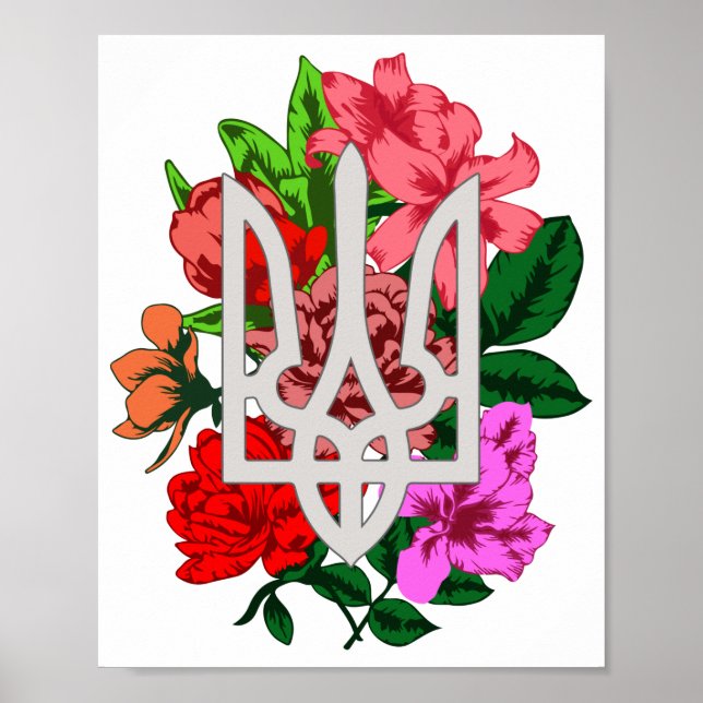 Affiche Encore botanique et trident ukrainien tryzub (Devant)