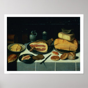 Affiche Encore la vie avec un jambon (huile sur panneau)