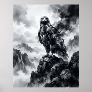 Affiche Encre Aigle Tempête Crags