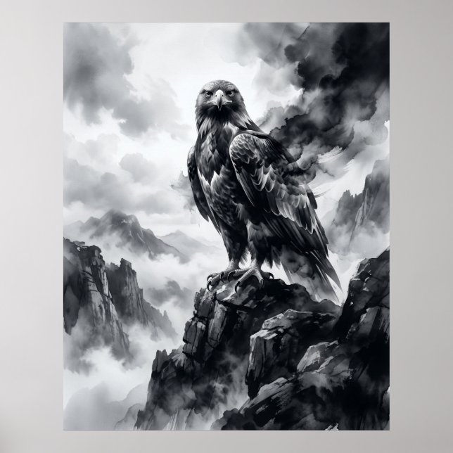 Affiche Encre Aigle Tempête Crags (Devant)