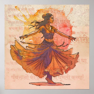 Affiche Encre aquarelle Kathak danse patrimoine artistique