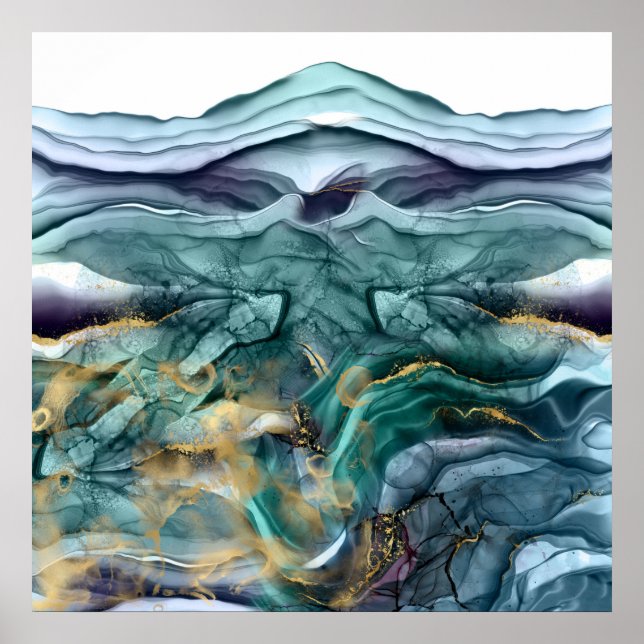 Affiche encre bleue or abstraite (Devant)