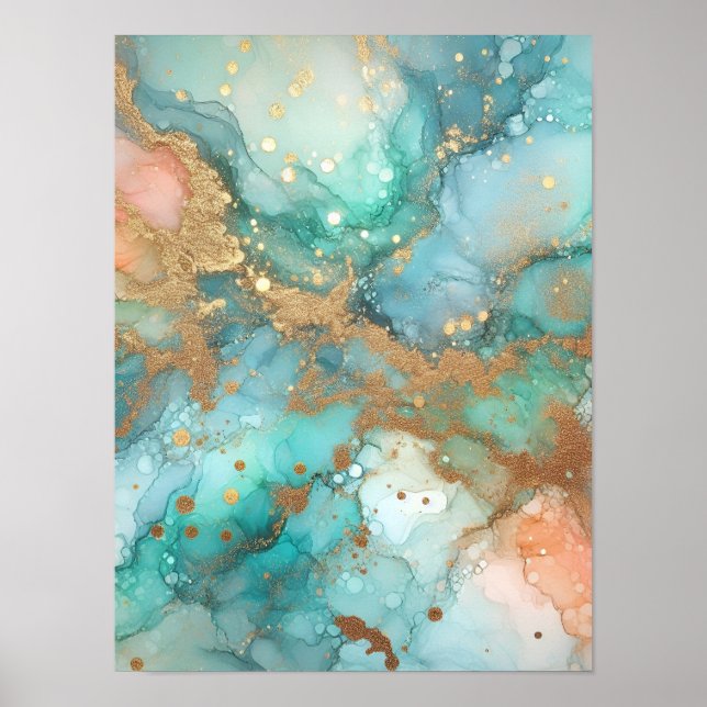 Affiche encre d'alcool bleu et vert (Devant)