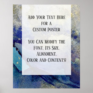 Affiche Encre d'alcool marbrée bleu, Turquoise et or do-it