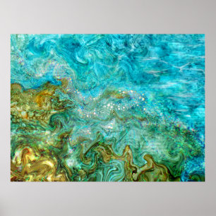 Affiche Encre d'alcool peinture numérique eau Waves Beach