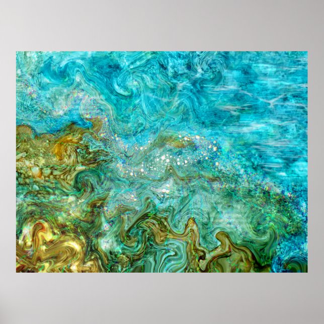 Affiche Encre d'alcool peinture numérique eau Waves Beach (Devant)