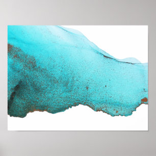 Affiche Encre d'alcool Turquoise Turquoise Abstraite