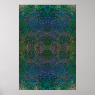 Affiche Encre d'alcool vert foncé et bleu Abstrait