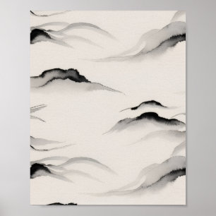 Affiche Encre de sumi abstraite Lavis zen Papier de riz Mi
