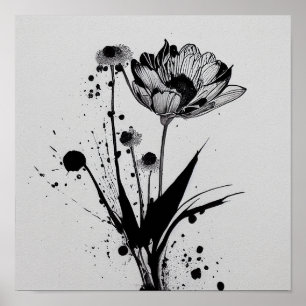 Affiche "Encre en floraison" - Peinture Fleur en fleur d'e