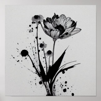 Affiche "Encre en floraison" - Peinture Fleur en fleur d'e