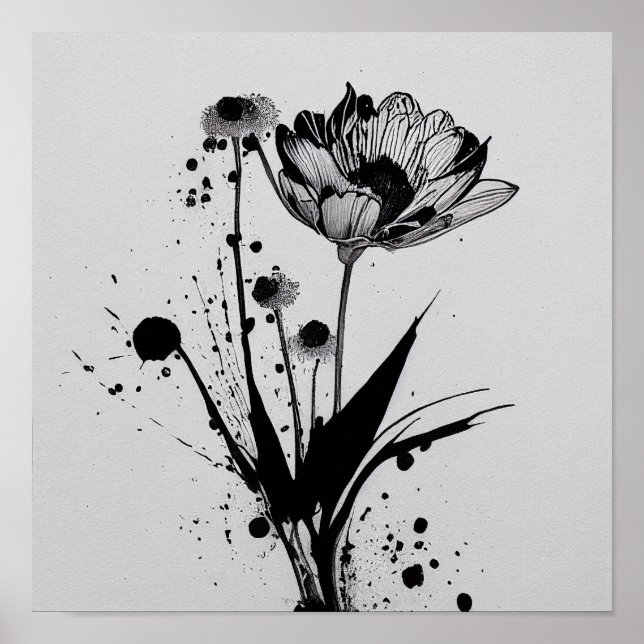 Affiche "Encre en floraison" - Peinture Fleur en fleur d'e (Devant)