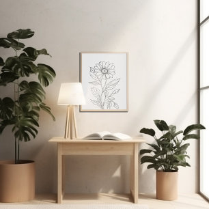 Affiche encre minimaliste du mois de la fleur de naissance