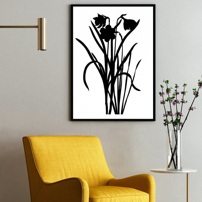 Affiche Encre noire moderne Art Fleur sauvage Abstrait (Modern Black Ink Abstract Wildflower Flower Art Poster)