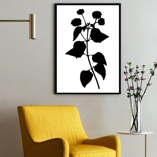 Affiche Encre noire moderne Art Fleur sauvage Abstrait (Modern Black Ink Abstract Wildflower Flower Art Poster)