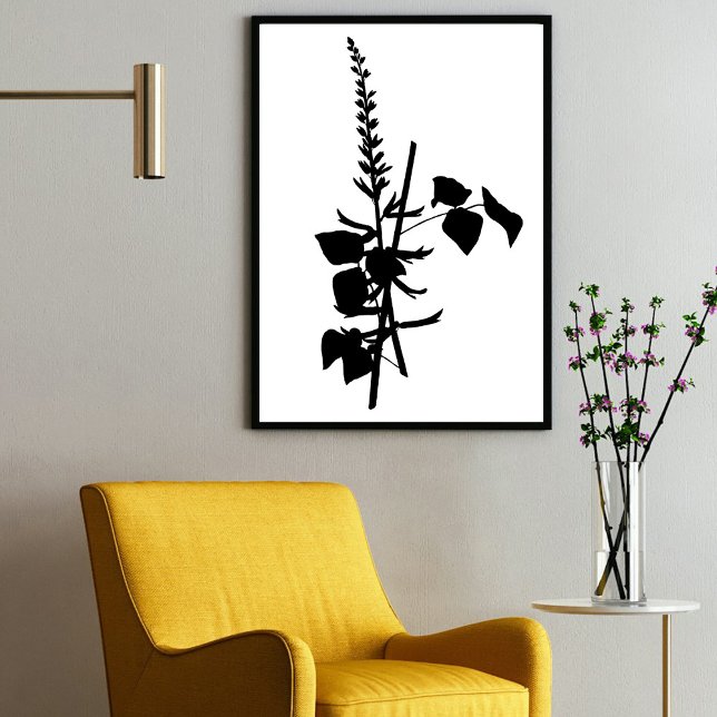 Affiche Encre Noire moderne Art Floral Fleur sauvage Abstr (Modern Black Ink Abstract Wildflower Floral Art Poster)