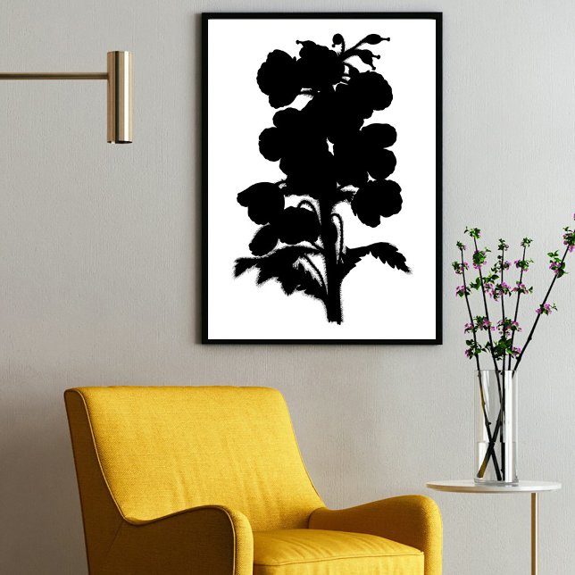 Affiche Encre noire moderne Jardin Abstrait Art Floral (Modern Black Ink Abstract Garden Floral Art Poster)