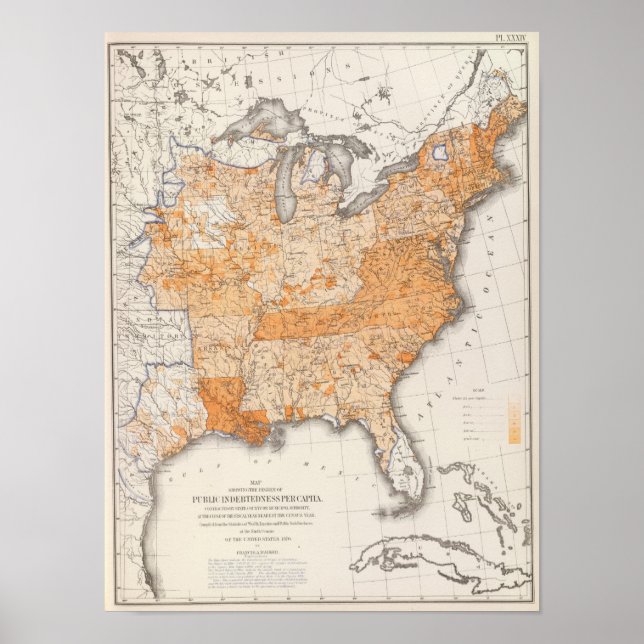 Affiche Endettement public, statistique US Lithograph (Devant)