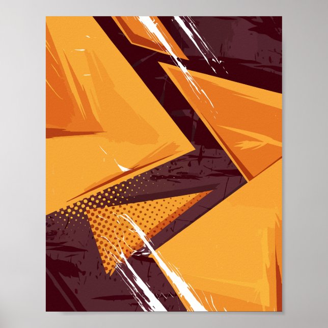 Affiche Énergie Abstraite en triangles orange et Brown fon (Devant)