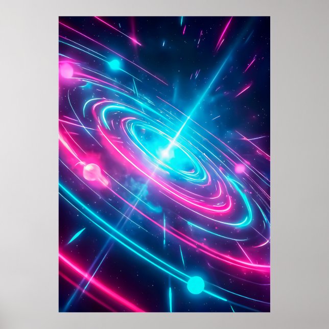 Affiche Énergie Cosmique Bleue Froide Univers Abstrait (Devant)