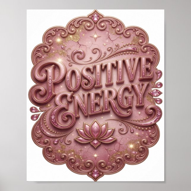 Affiche Energie Positive Rose Fraîche Art Textuel 3D (Devant)