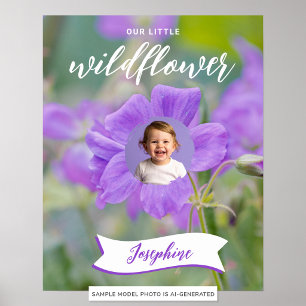 Affiche Enfant à la Fleur Sauvage Violette Photo et Nom Pe