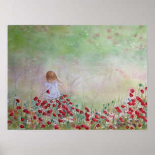 Affiche Enfant Dans le champ de fleurs