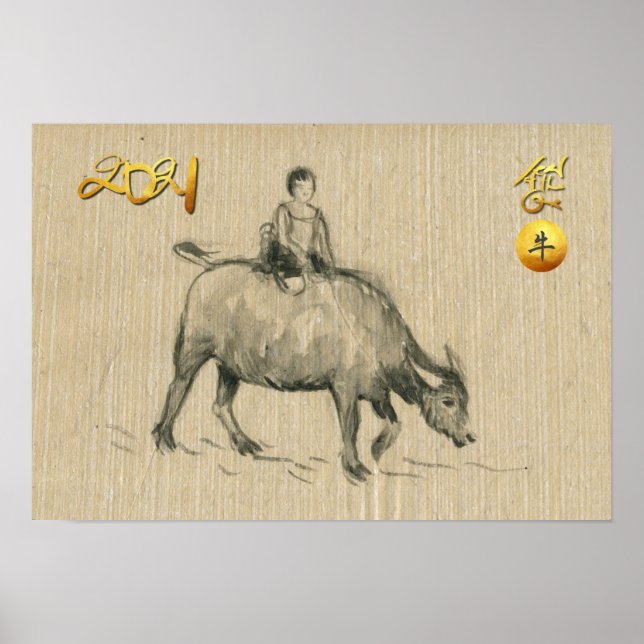 Affiche Enfant de buffle d'eau chinois Ox Année 2021 HorP (Devant)