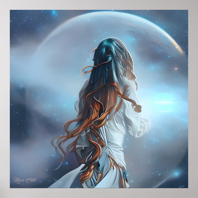 Affiche Enfant de la Lune, Portrait d'Art Numérique Fantas (Devant)