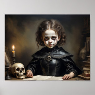 Affiche Enfant de sorcière damnée de crânes en tenue victo