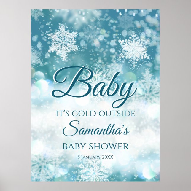 Affiche Enfant d'hiver il fait froid dehors baby shower ac (Devant)