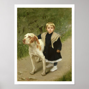Affiche Enfant en bas âge et un grand chien (huile sur la