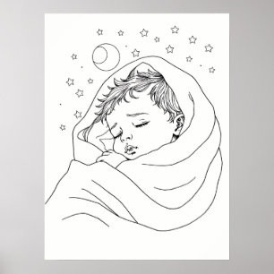 Affiche Enfant endormi minimaliste en ligne Art
