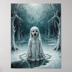 Affiche Enfant fantôme maudit émergeant d'un lac gelé