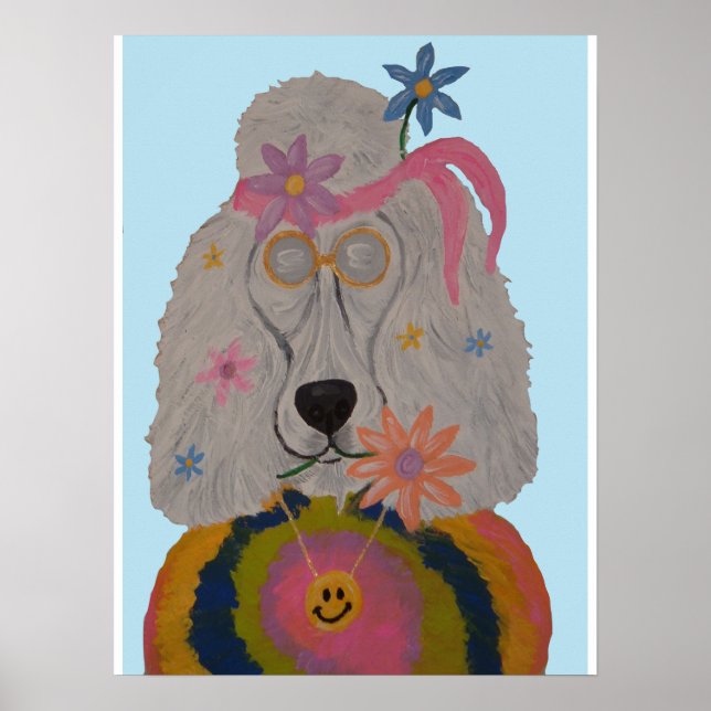 Affiche Enfant Fleur Caniche Hippie  (Devant)