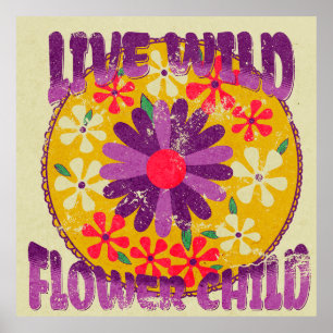 Affiche Enfant Fleur Sauvage Vivante Rétro Hippie Floral V