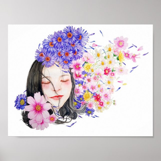 Affiche Enfant floral sur blanc (Devant)