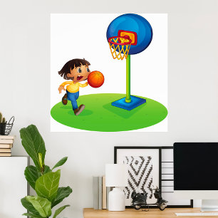 Affiche Enfant Jouer au basket-ball avec Hoop Fun Sports