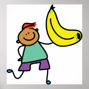 Affiche Enfant Joueur tenant une grande banane jaune