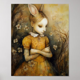 Affiche Enfant lapin en robe florale jaune