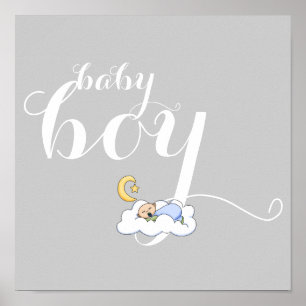 Affiche Enfant mignon endormi garçon et typographie crèche