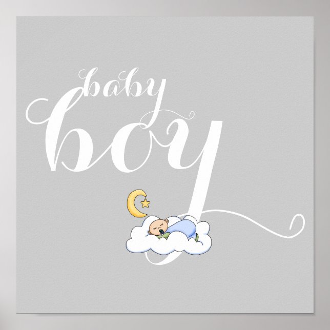 Affiche Enfant mignon endormi garçon et typographie crèche (Devant)
