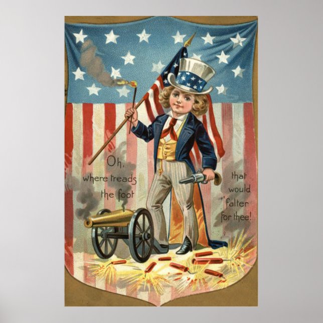 Affiche Enfant Oncle Sam Cannon Feu US Drapeau (Devant)